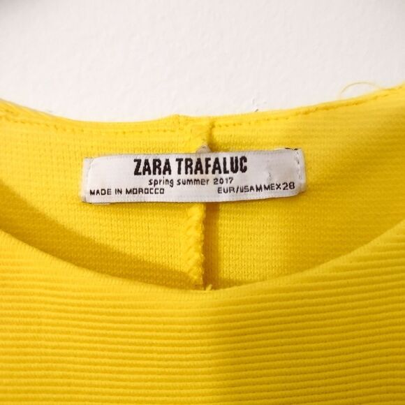 Zara Yellow Cold Shoulder Coastal Grandmother Dress Textured Ribbed Size Medium - Picture 10 of 12
